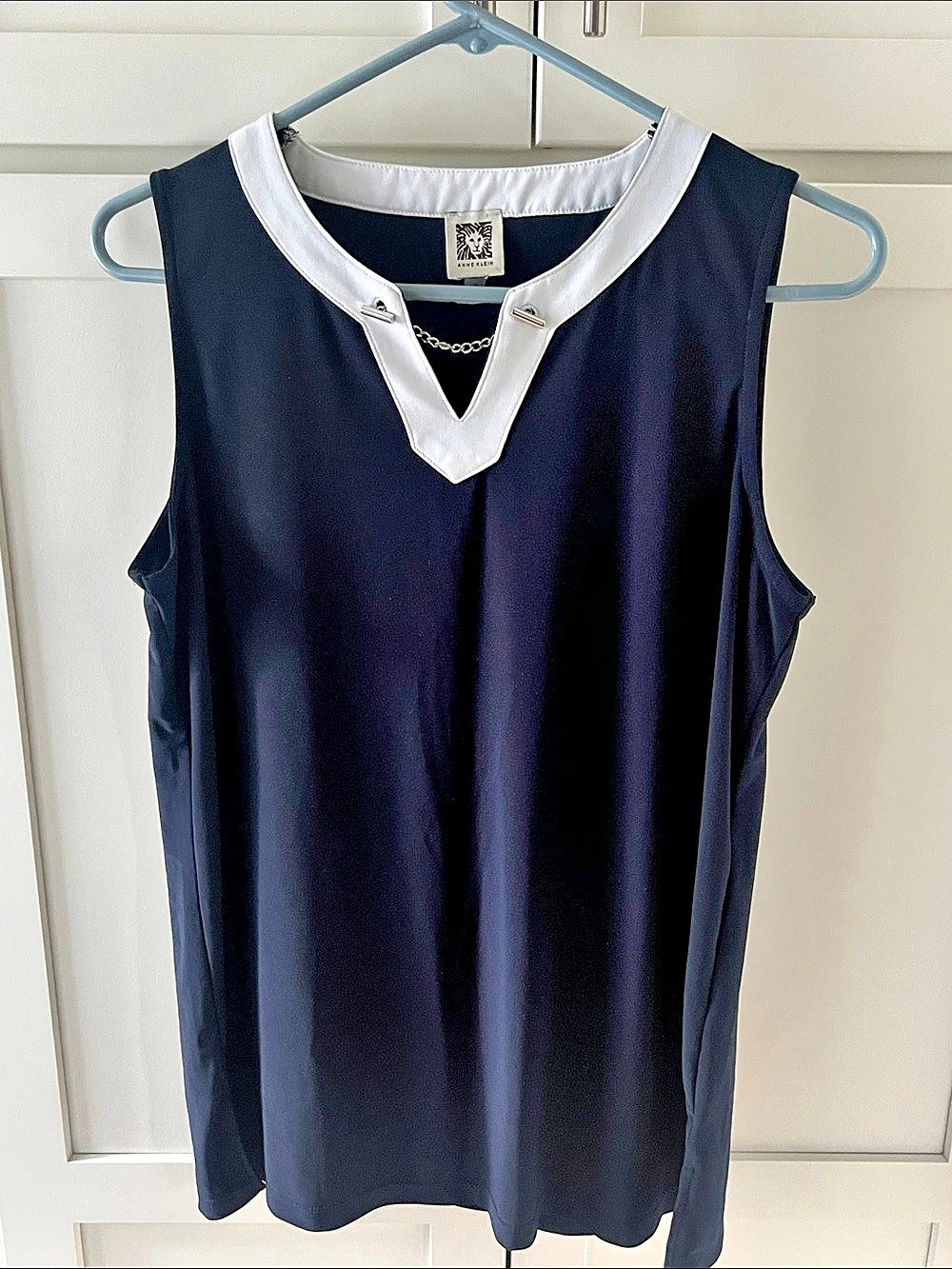 Anne Klein Blue & White Sleeveless Tunic M
